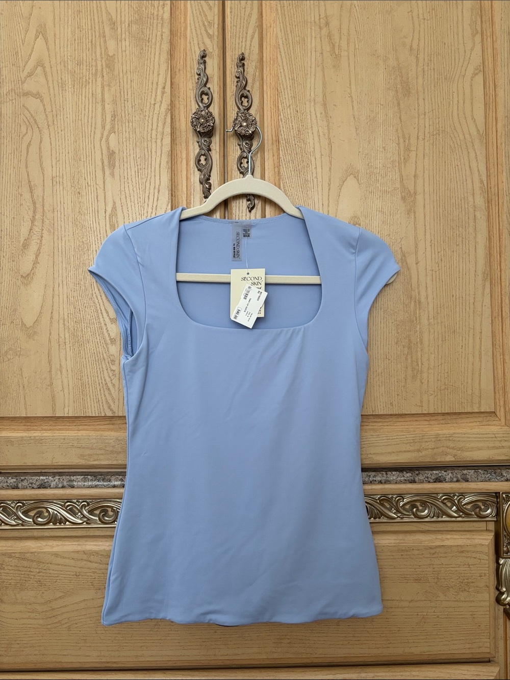 RD Style Square Neck Short Sleeve Top in Light Blue